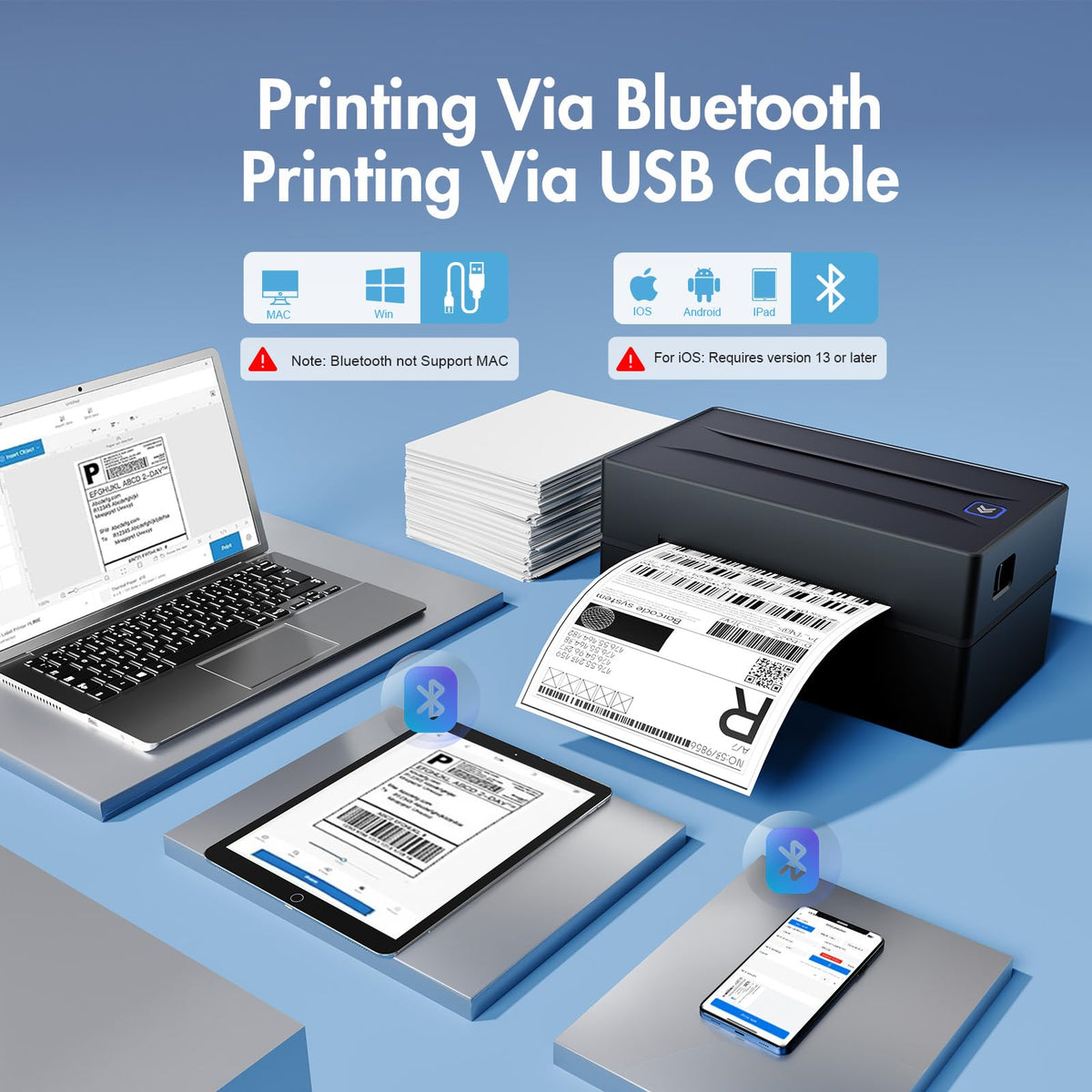 Bluetooth Thermal Shipping Label Printer: 4x6 Wireless Label Maker with Tape for Small Business - Compatible with iPhone, Android, Windows & Mac, Widely Used for USPS UPS Amazon Shopify Etsy