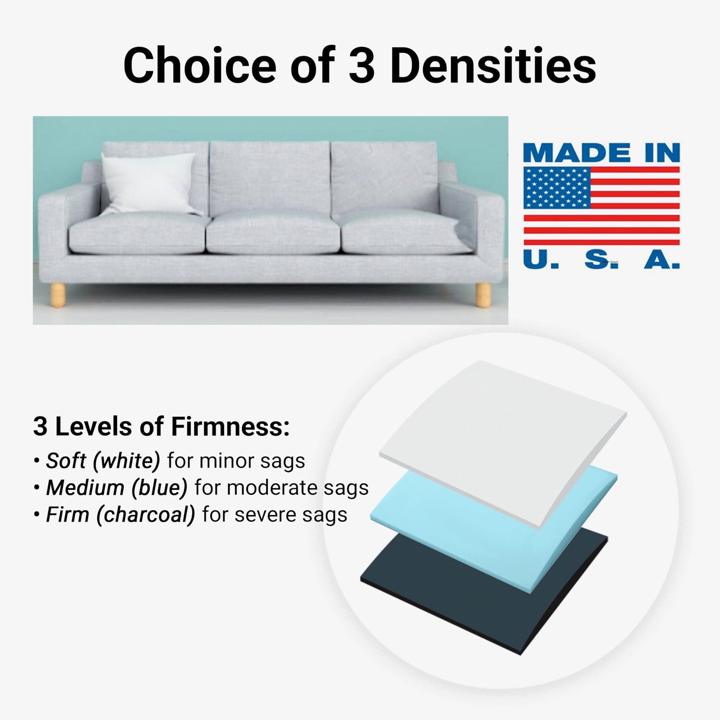 Stratiform Couch Cushion Support for Sagging Sofa Original Curve (Set of 2), Firm 20x20x2” High-Density Foam Couch Repair Pads, Seat Saver for Sofas, Sectionals & Chairs, Made in USA