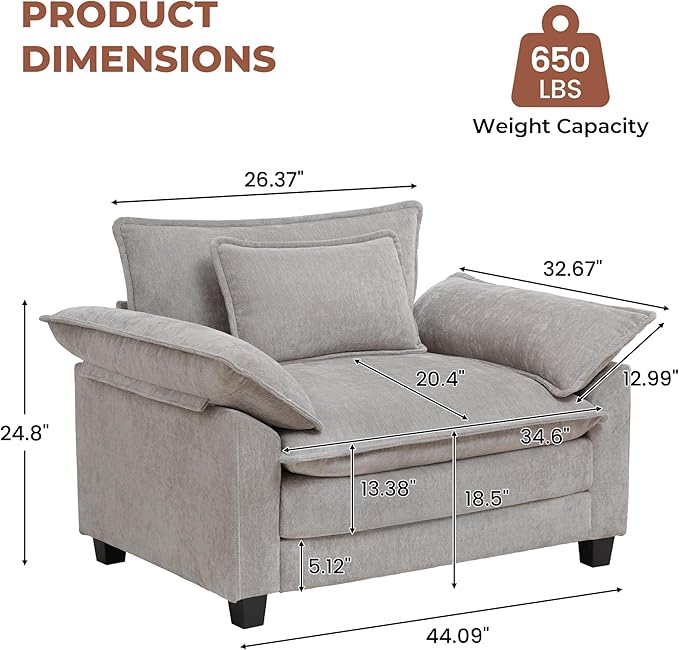 Modern Oversized Accent Chairs Set of 2, Chenille Cloud Sofa Chair