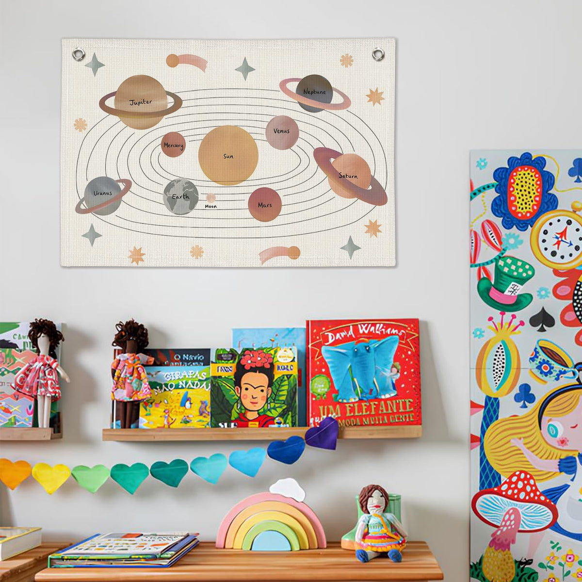 Wheatwin Solar System for Kids, Space Nursery Decor, Space Themed Party Decorations, Solar System Linen Canvas Banner Wall Hanging Flag Decor for Playroom 20x30