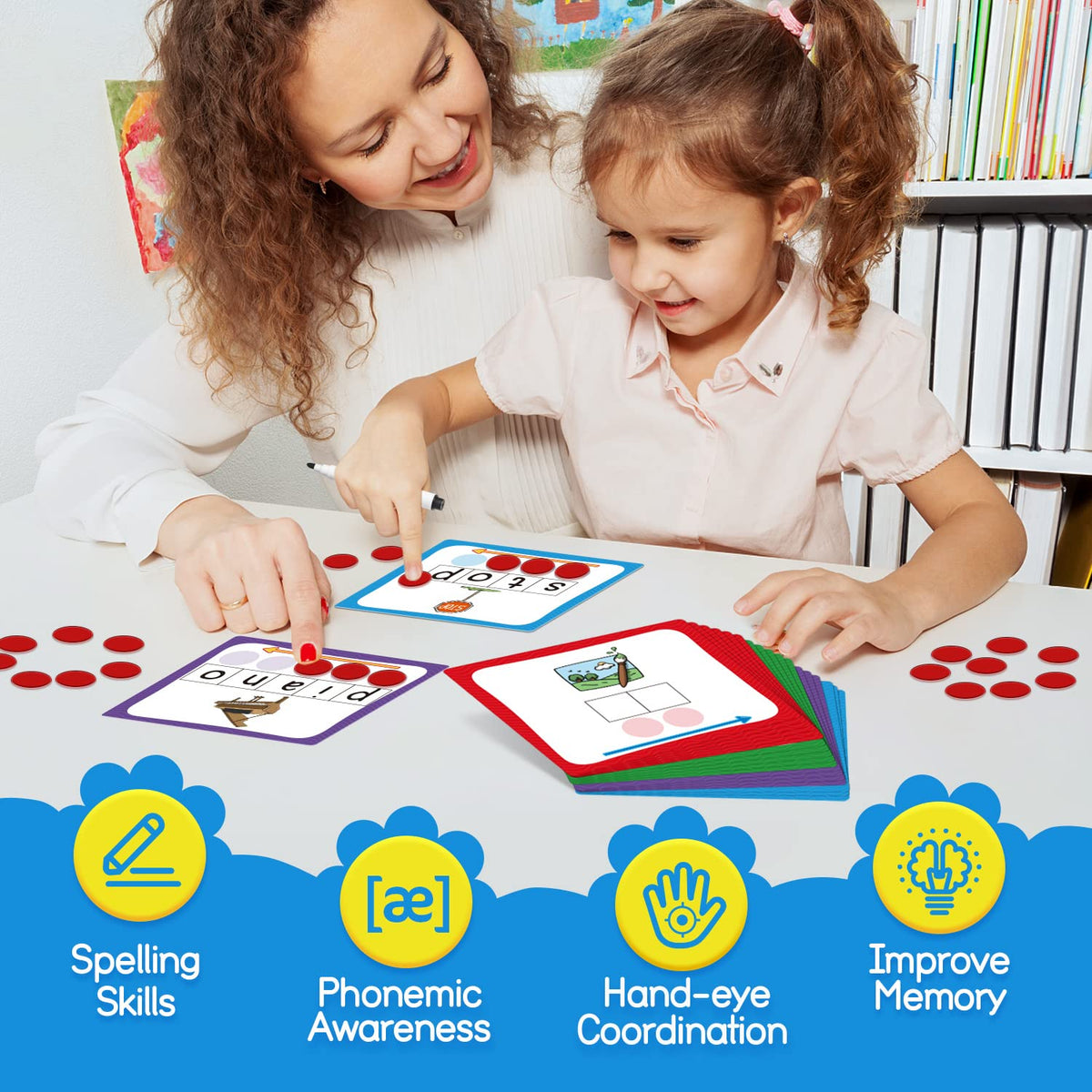 Torlam Elkonin Boxes Phonemic Awareness Phonics Games, Reading Spelling Sound Manipulatives Sight Word Flash Cards, Speech Therapy Toy Kindergarten Elementary Classroom Must Haves Homeschool Supplies