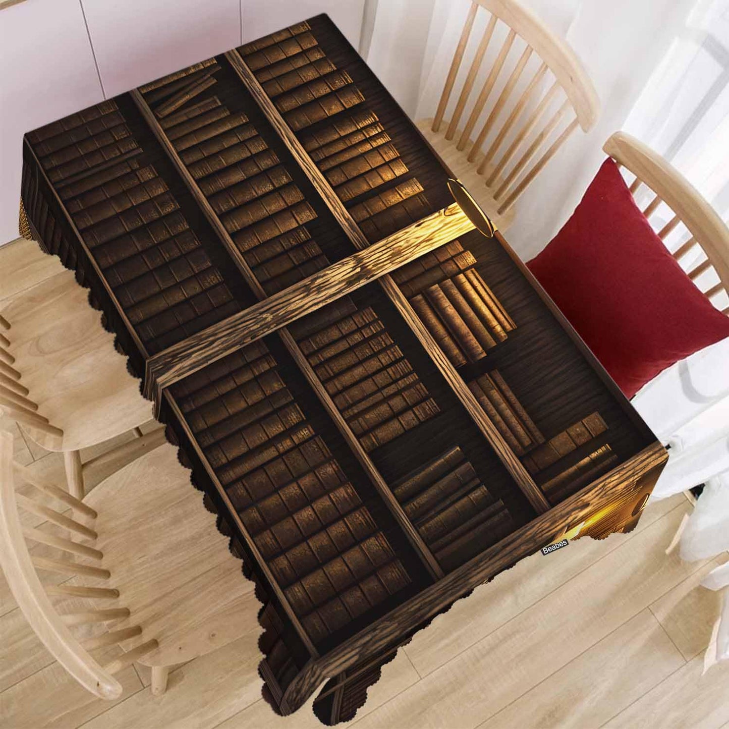 Beabes Table Cloth Book Shelf, Mysterious Candle Library Bookshelf Farmhouse Tablecloth Soft Table Cover for Kitchen Dinning Tabletop Decoration, 52x70 Inch Fitted Tablecloth