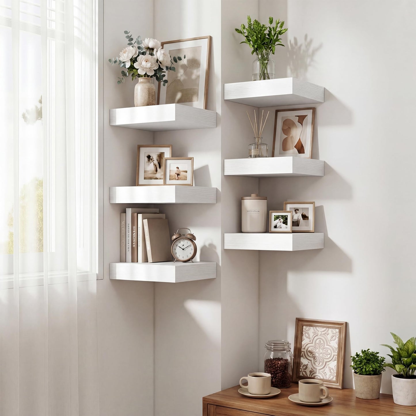 Dreamland Floating Shelves for Wall, 12in Deep Floating Shelves, White Rustic Wall Shelves for Living Room Bathroom Bedroom Kitchen, 12inch 2Pack