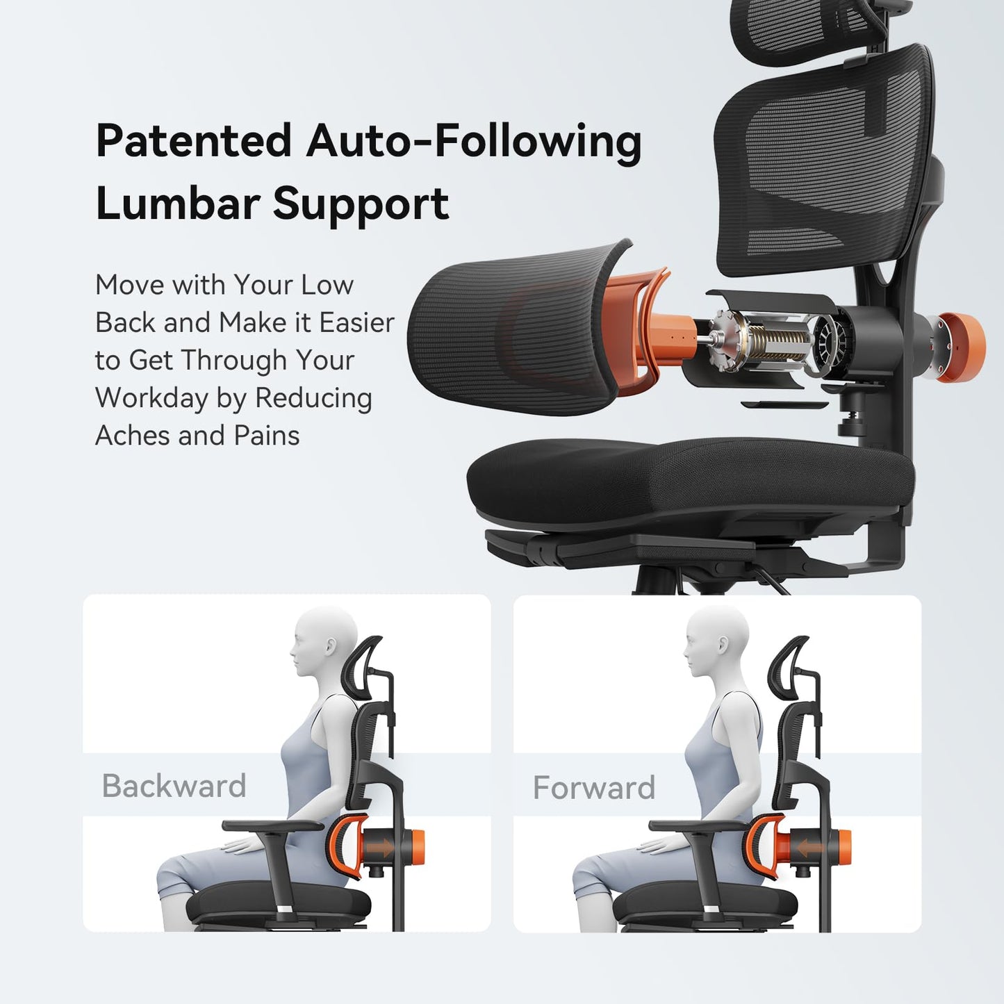 Newtral Ergonomic Office Chair - Home Office Desk Chair with Auto-Following Lumbar Support, 4D Armrest, Seat Depth and Height Adjustable (Black, Footrest + Laptop Tray)