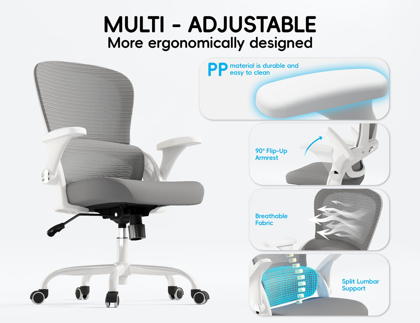 TRALT Ergonomic Office Chair - Comfy Desk Chair with Back Support, Home Office Desk Chairs, Computer Chair, 330lbs Wide Seat Big and Tall Office Chair for Executives (Grey)