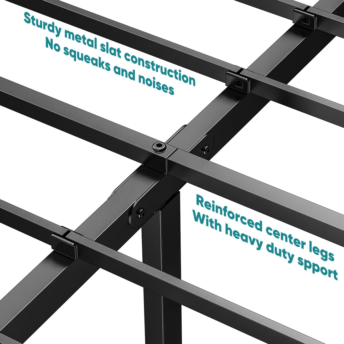 Sweetcrispy King Bed Frame - Heavy Duty No Box Spring Needed Metal Platform Bedroom Frames with Storage Space, 14 Inches High, Sturdy Steel Slat Support, Black
