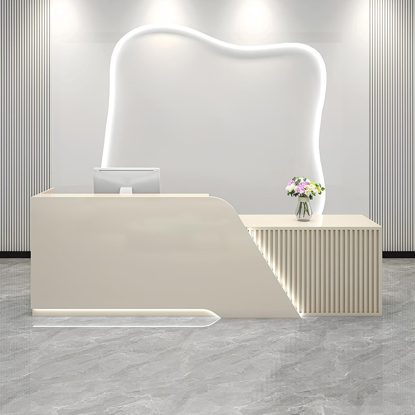 Commercial Reception Desk with Lockable Drawers, Front Counter for Office & Retail Checkout, Stylish Lobby Furniture, SOHO & Boutique Use - 160cm/63in, Left Configuration