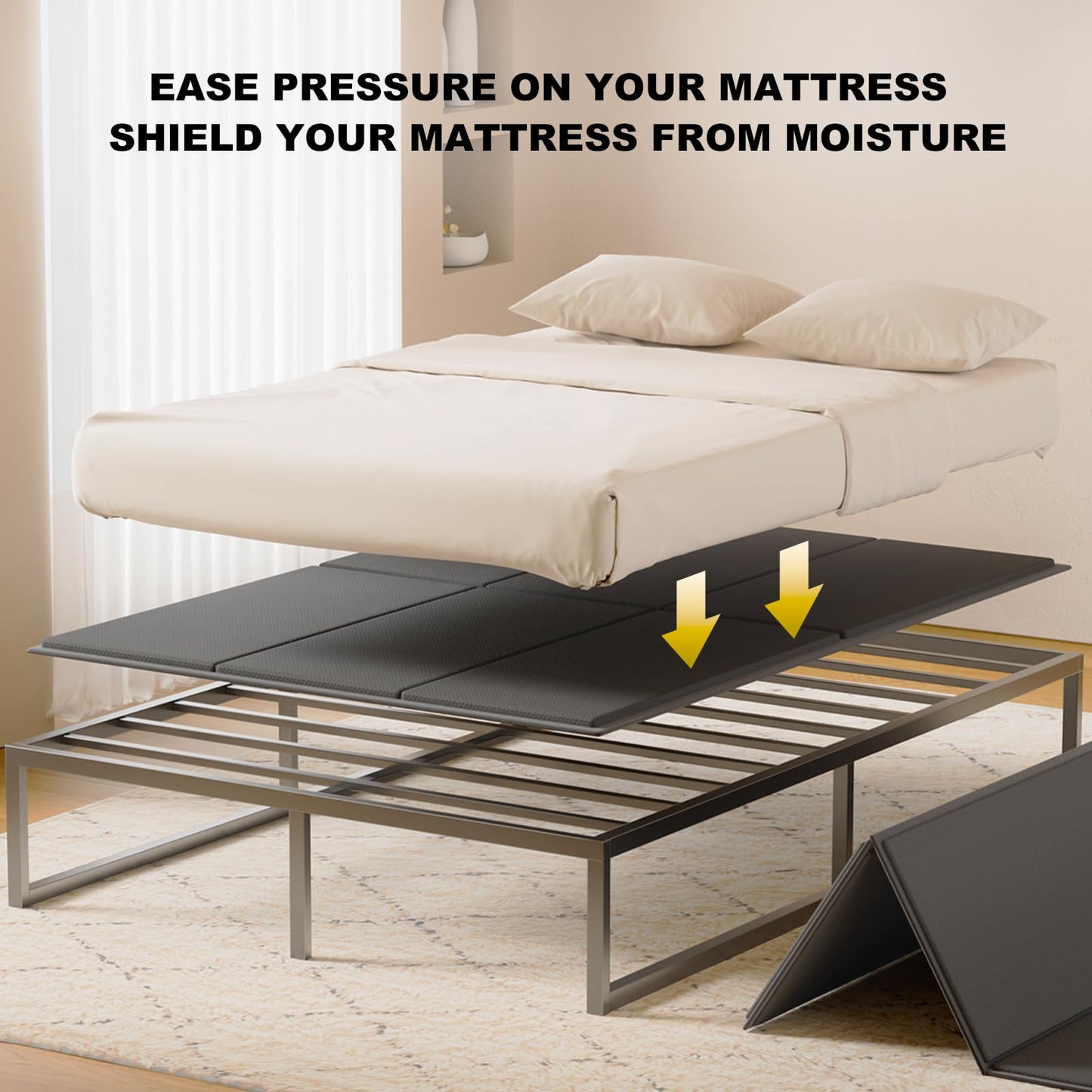 Buzyjoy 10mm Foldable Queen Bunkie Board 60"x80", Tool-Free Mattress Support Panel, Anti-Sag Oxford Cover, Noise Reducing, Universal Fit for Bed Frame, Platform Bed, Bunk Bed, Sleeper Sofa