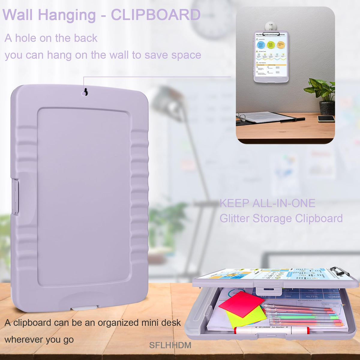 SFLHHDM Clipboard with Storage,Storage Clipboard with Pen Holder, A4 Binder Clip Boards 8.5x11 with Low Profile Clip,Side Opening Nursing Clipboards, Clipboards Folder for Office Supplies-Dusty Purple