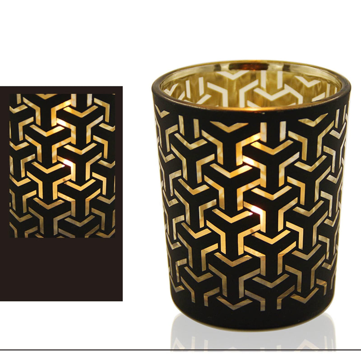 Candle Holder 4pcs Candle Holder Golden Cup Candlestick Column with Geometric Patterns Desktop Tealight Holder for Table Party Decoration Candlestick
