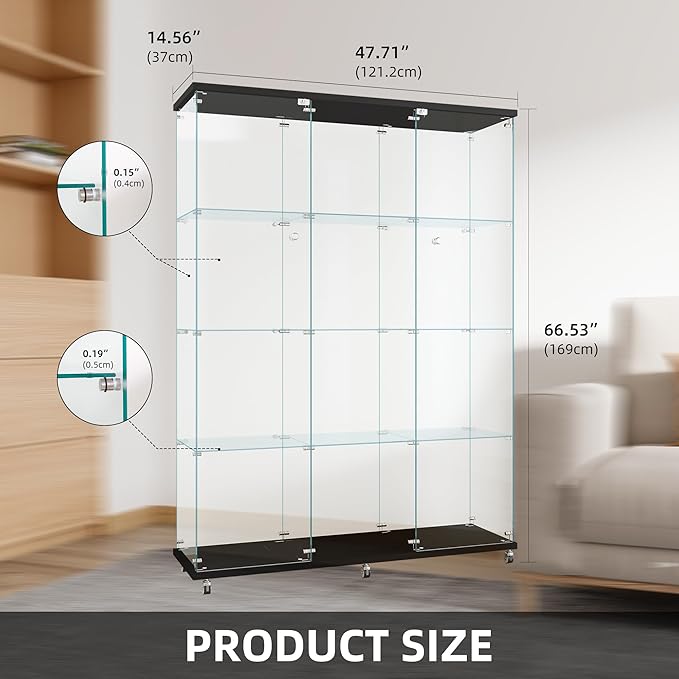 FLYMUHJIA Curio Cabinets with Glass Doors Modern Glass Shelves Tempered Glass