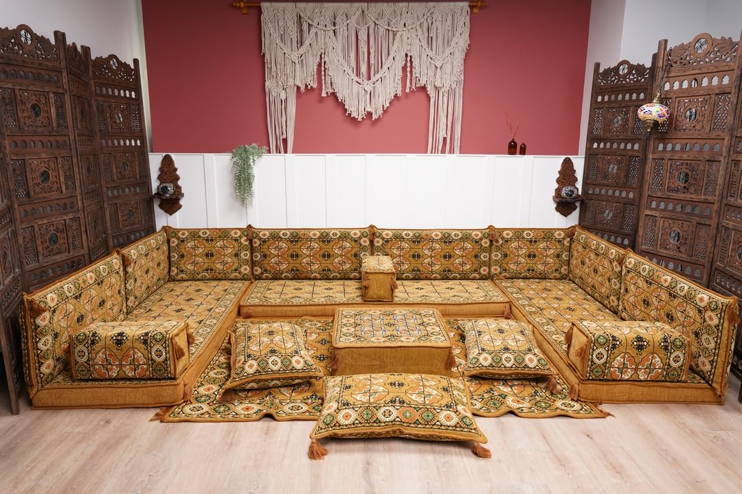 arabicsofa U Shaped Arabic Floor Seating – Handmade Majlis Set– Bohemian Style Sofa