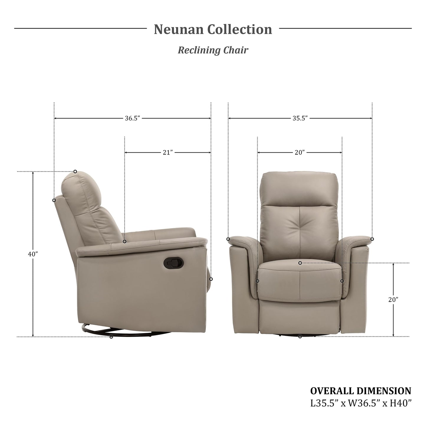 Lexicon Swivel Glider Recliner Chair, Comfy Nursery Glider, Top Grain Leather Match Recliner, Manual Reclining Chair for Living Room/Office/Apartment, Latte