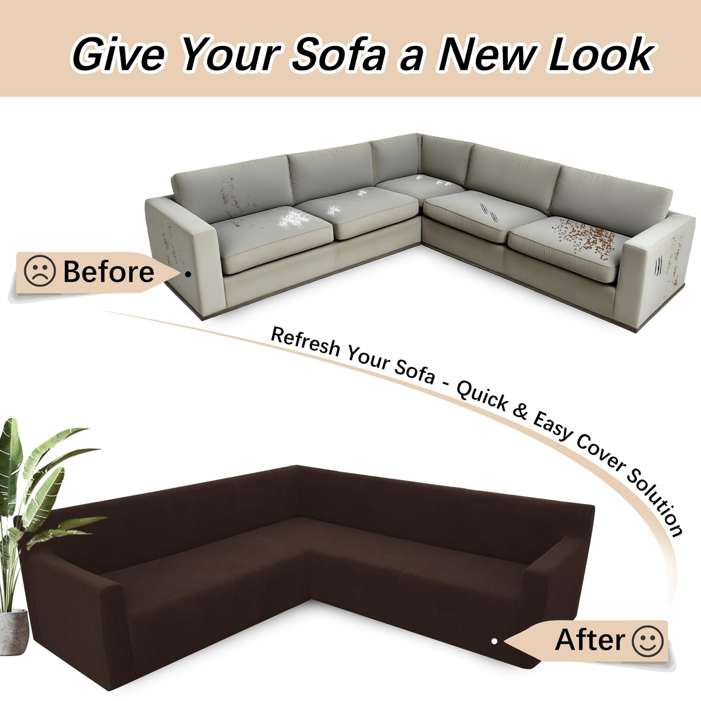 Arfntevss Stretch Sectional Couch Covers L Shaped Corner Sectional Sofa Cover Washable Jacquard Soft Fleece U Shape Sofa Slipcovers Anti Slip Furniture Protector for Dogs Pets (X-Large, Nut Brown)