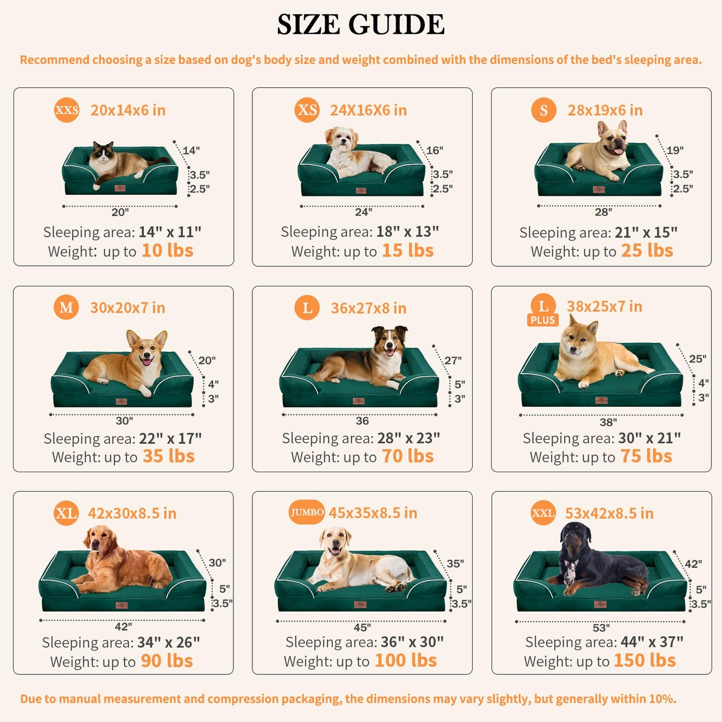 Comfort Expression Orthopedic Dog Bed for Extra Large Dogs 42x30 Inch, Waterproof Supportive Egg Crate Foam XL Pet Bed with Removable Bolsters, Dog Couch with Washable Cover & Non-Slip Bottom, Emerald