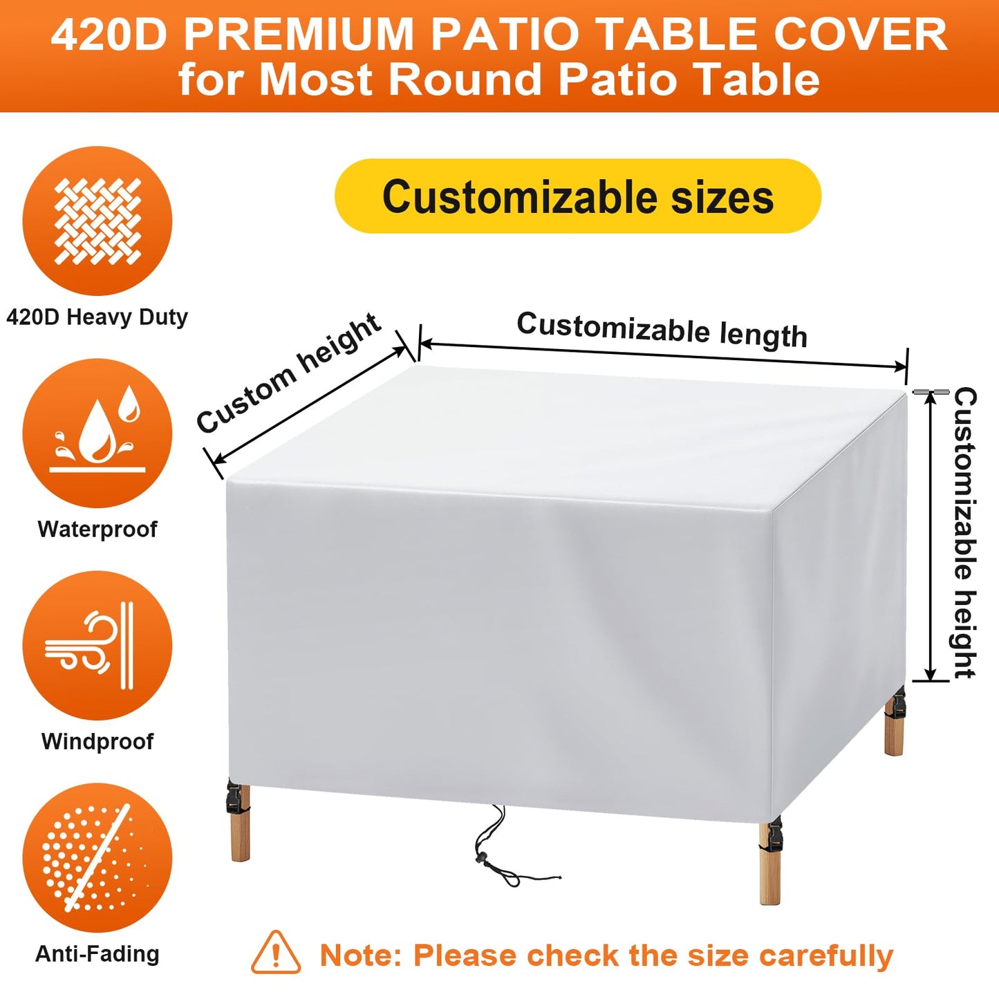 Cisvio Patio Furniture Cover Rectangle 56"(L) x 28"(W) x 28"(H), Custom Heavy Duty 420D Waterproof Outdoor Cover with Drawstring & Buckles for Table Chair Garden, Silver