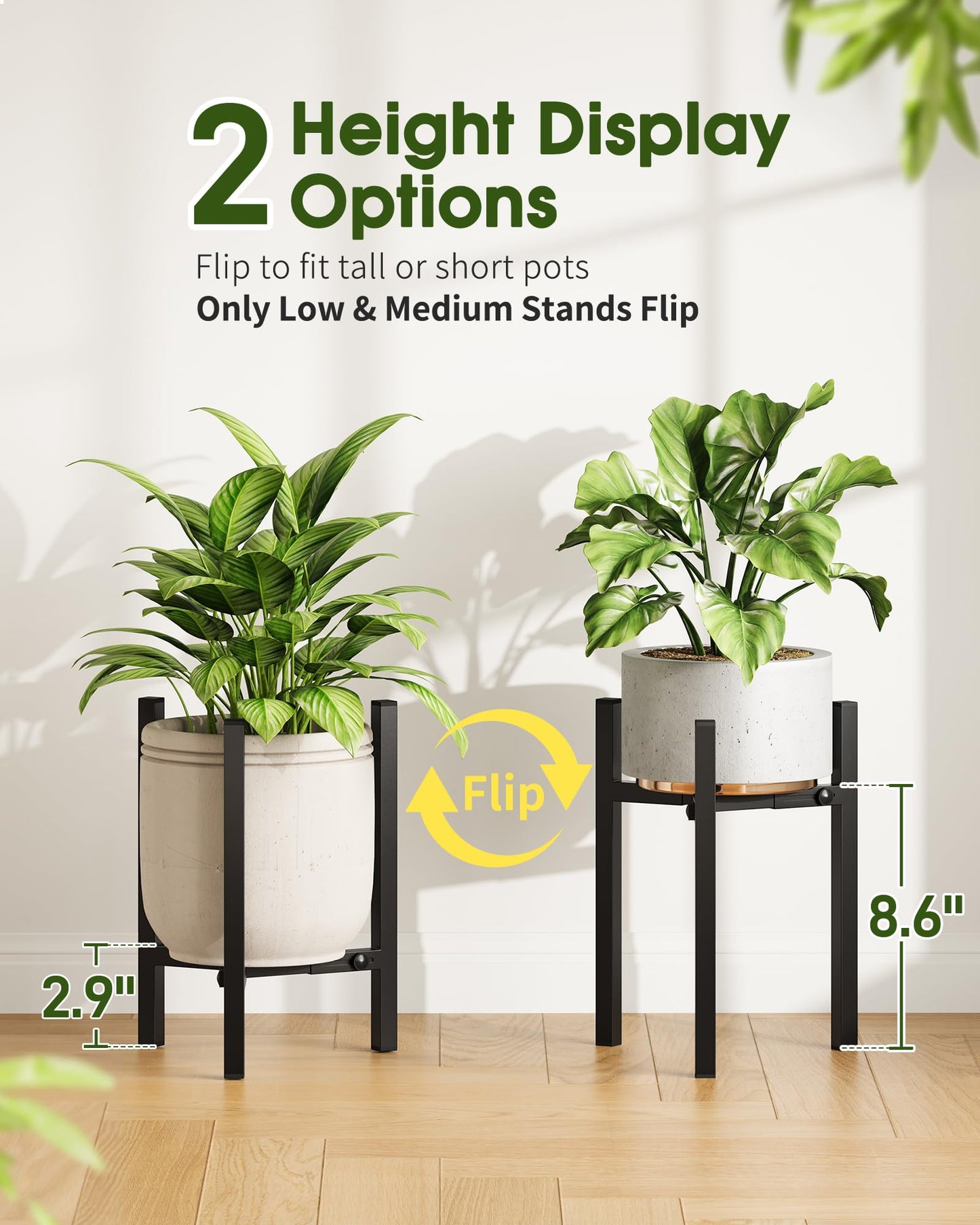 AZADESJET 3 Pack Plant Stand Indoor Adjustable, Metal Modern Indoor Plant Stand, Heavy Duty Single Plant Stands Outdoor Corner, Stable Plant Holder Indoor Stand, Fits 8 to 12 Inches Pots, Black