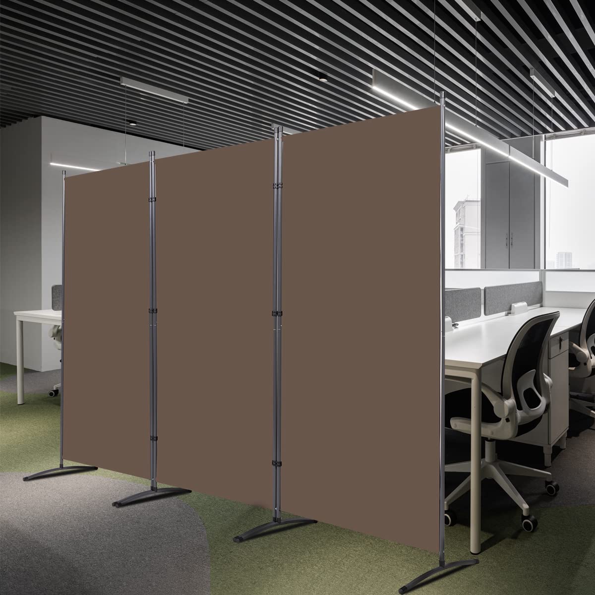 JVVMNJLK Indoor Room Divider, Portable Office Divider, Convenient Movable (3-Panel), Folding Partition Privacy Screen for Bedroom,Dining Room, Study,102" W x 19.7" D x 71.3" H, Brown