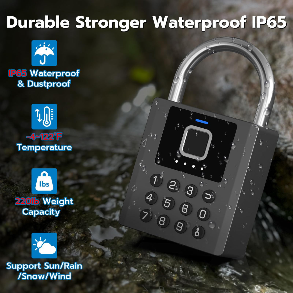 Foxlock Heavy Duty Smart Padlock with Key, Fingerprint Biometric Combo Lock with Bluetooth APP, Waterproof Electronic Digital Lock for Gate Outdoor Fence Storage Unit Outdoor Fence Shed Gym