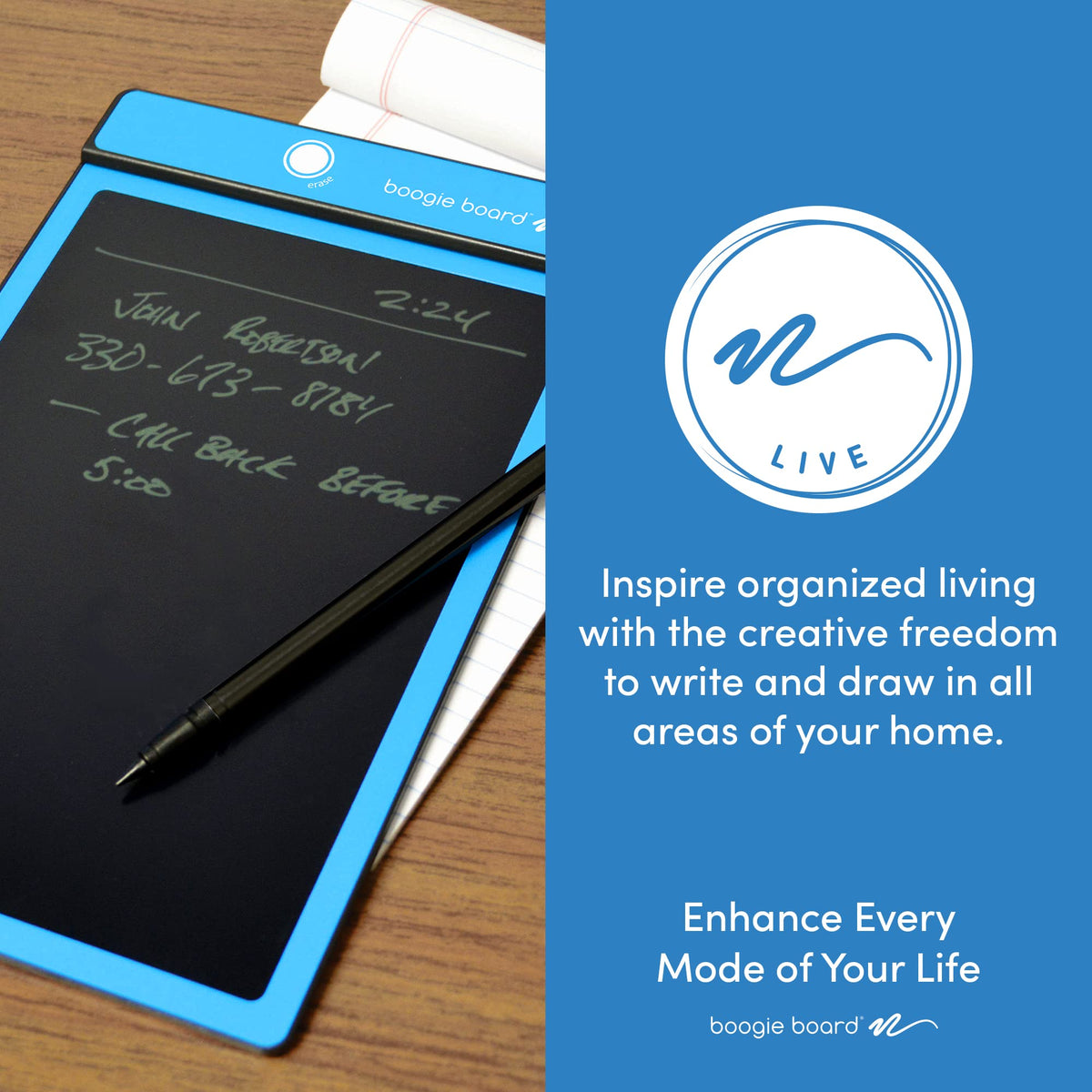 Boogie Board Basics Reusable Writing Pad - Digital Drawing Tablet, LCD Writing Pad with Instant Erase and Stylus Pen - Perfect for Writing, Drawing, and Note-Taking