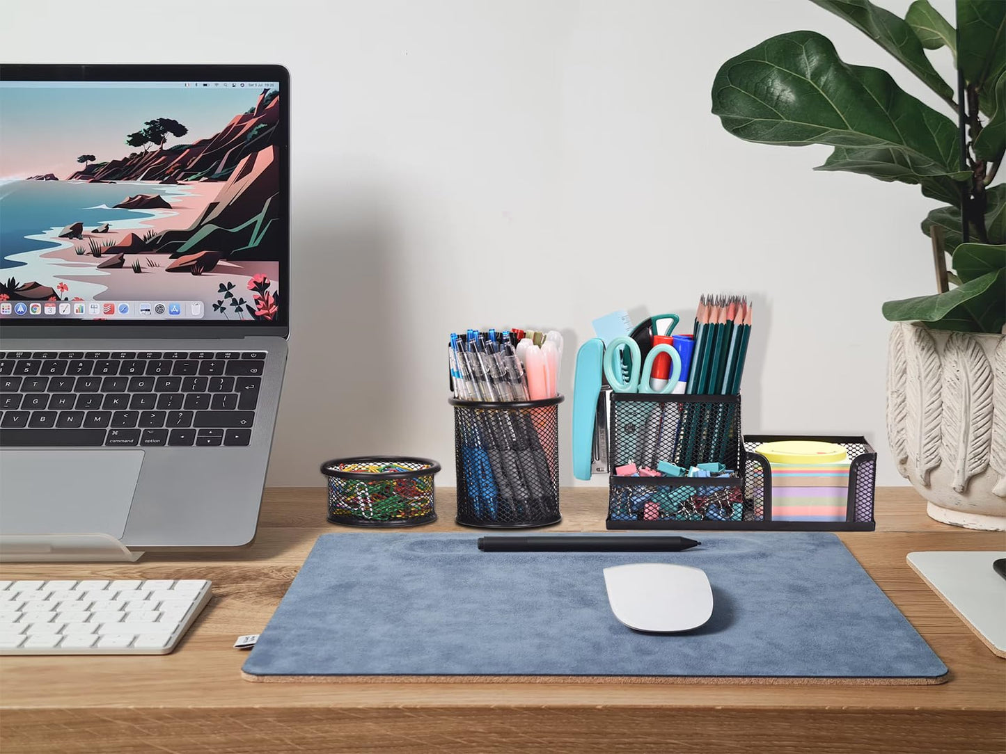 Freewindo Mesh Desk Organizer, Set of 3 Pen Holder Office Desk Accessories with Pencil Holder Sticky Note Holder, Pencil Cup and Paperclips Cup