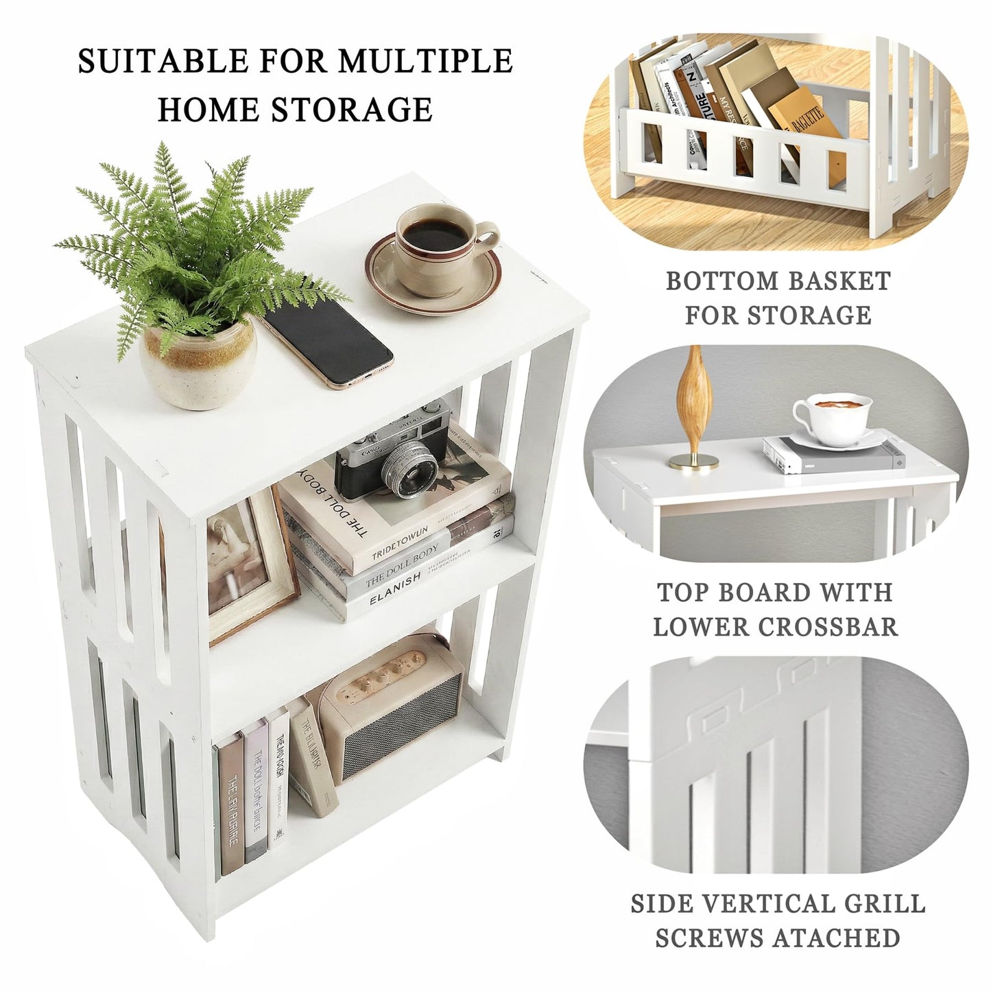 HAYOFAMY 3-Tier End Table Night Stand Set of 2, White Side Table Small Bookshelf Bedside Table for Bedroom, Living Room, Office, Bathroom