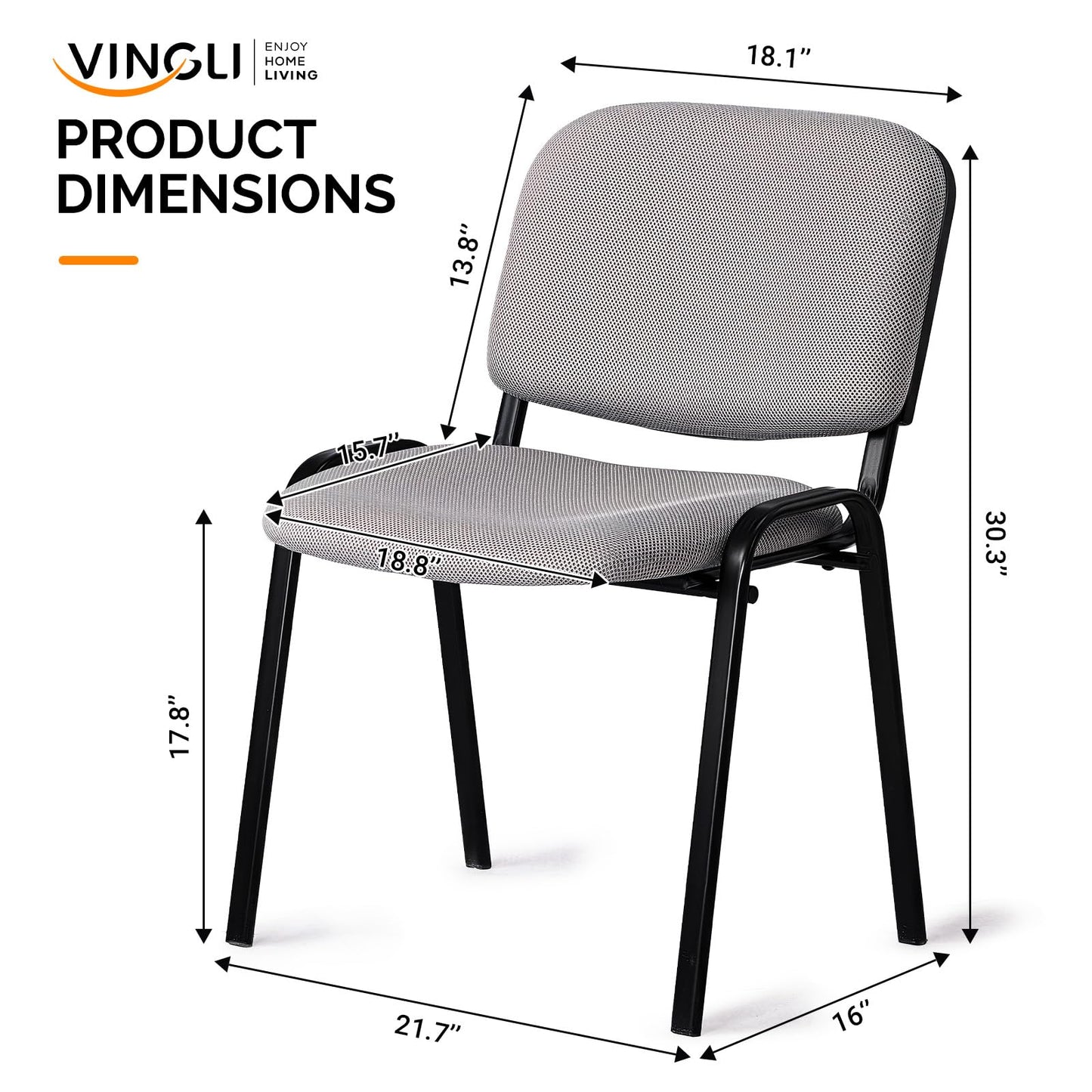 VINGLI Waiting Room Stacking Chairs, 5-Pack Mesh Church Conference Stackable Chair Set, for Office Guest & Reception Meeting Rooms, Lobby, Simple&Space-Saving, Mesh-Grey