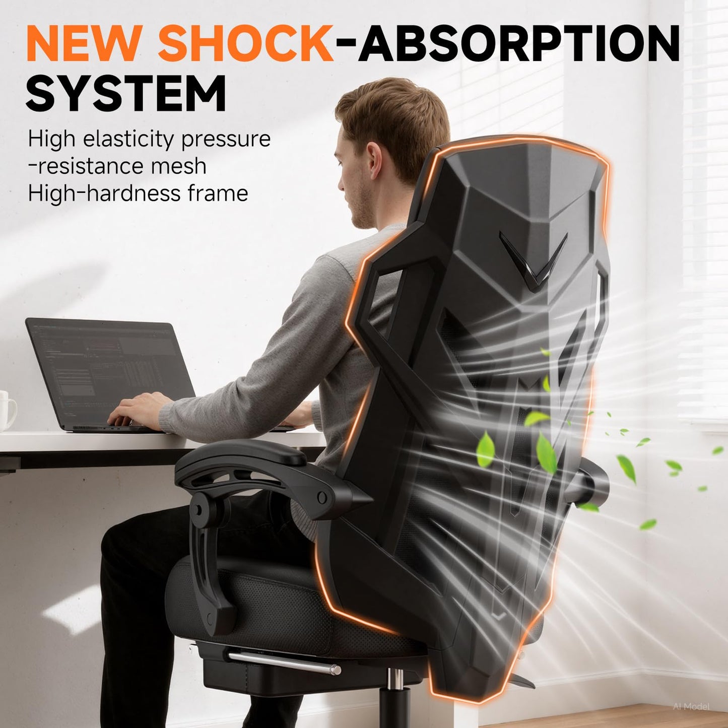 GTPLAYER Computer Chair with Adjustable Footrest, Ergonomic Gaming Chair with Headrest and Lumbar Support, Breathable Mesh Office Chair for Adults, High Back Reclining Desk Chair for Gaming and Office