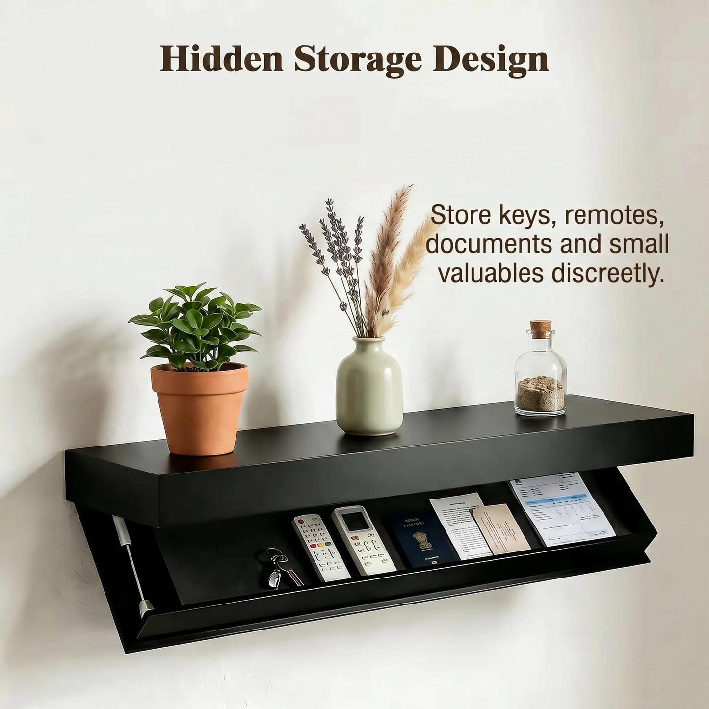 nawakol Floating Hidden Shelves for Wall with Concealed Storage Drawer, Hidden Shelf Night Stand with Secret Compartment, for Home Office Living Room, Black