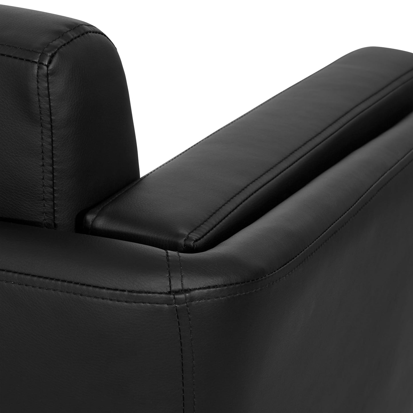 Office Star Products Lounge Seating with Cherry Finish Wood Legs, Coil Spring Seat, Black Faux Leather, Loveseat