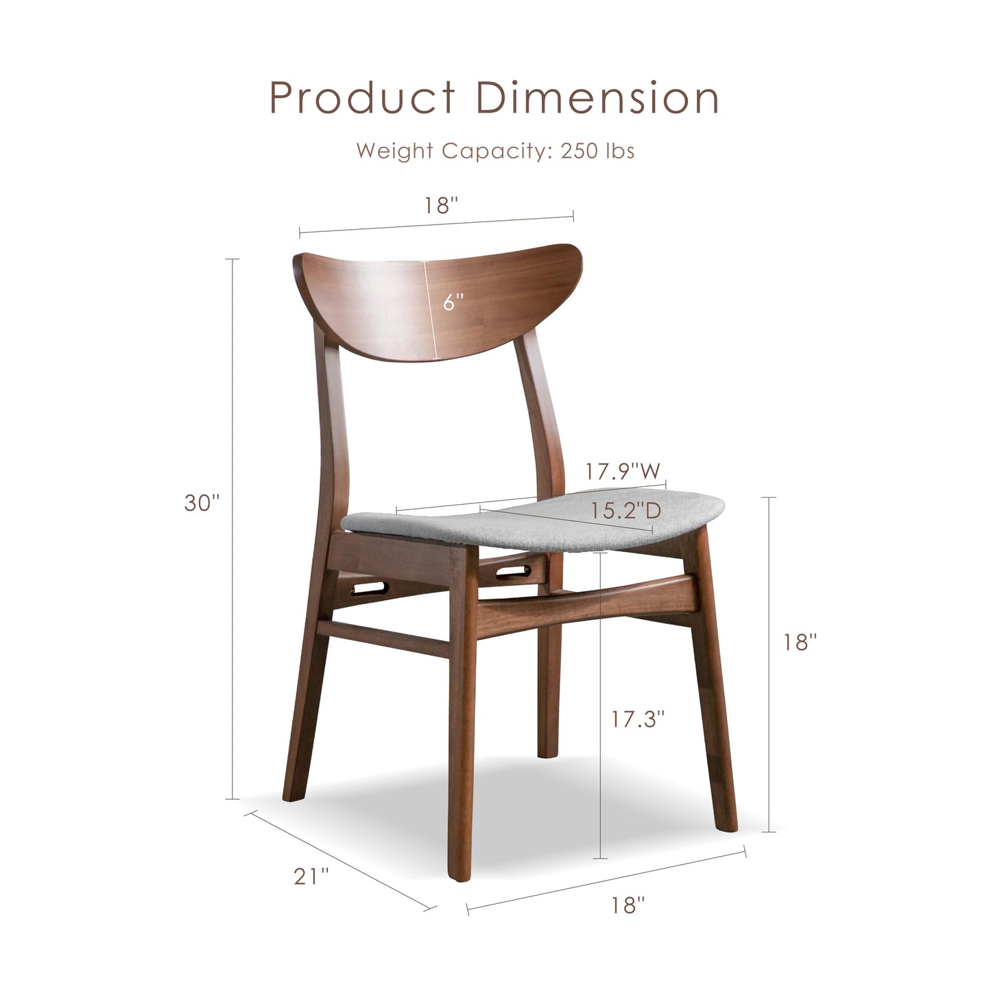 Furniture of America Beck Mid-Century Modern Dining Chairs Set of 2, Solid Wood with Curved Backrest and Angled Legs, Boucle Fabric Padded Seat for Dinner Room, Kitchen, or Living Space, Walnut Brown