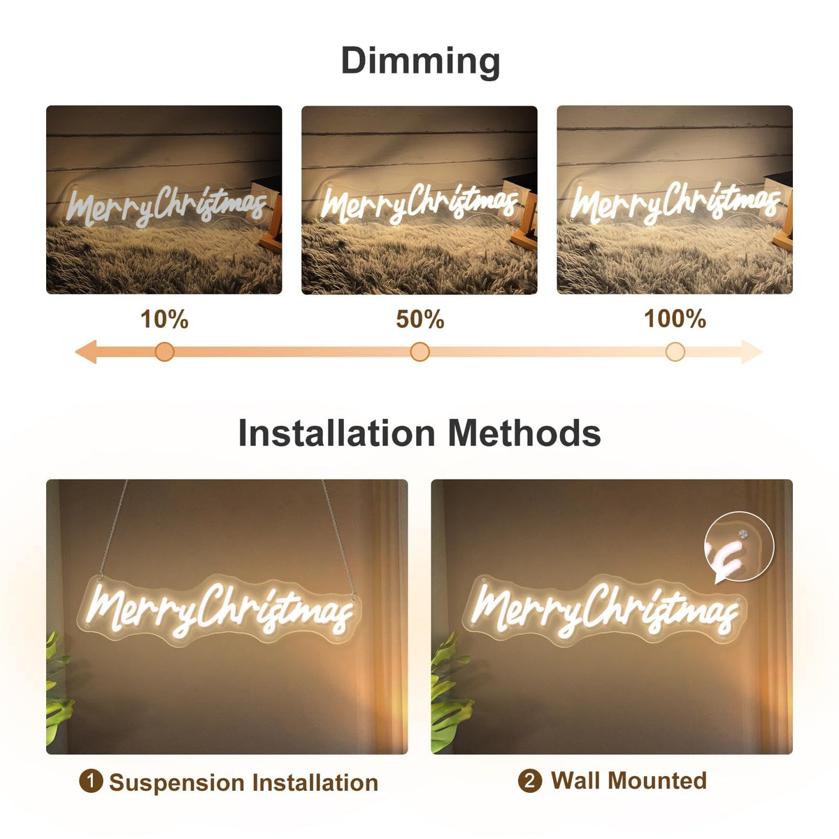 Neon Sign Dimmable Merry Christmas LED Light Sign for Holiday Party Home Bar Decoration, USB Powerd Christmas Neon Light for Wall Decor Festival Celebration-50-12.9