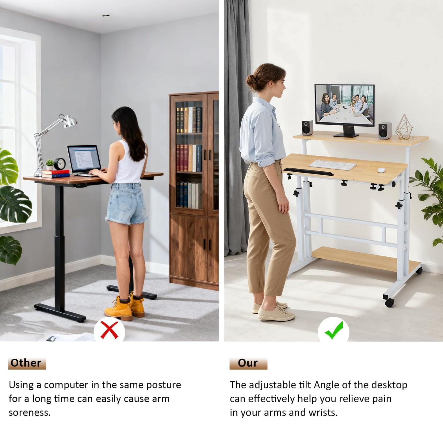 FAHKNS Small Standing Desk, Adjustable Height Portable Standing Desk with Wheels, Mobile Stand Up Desk for Home Reading Desk and Office Work