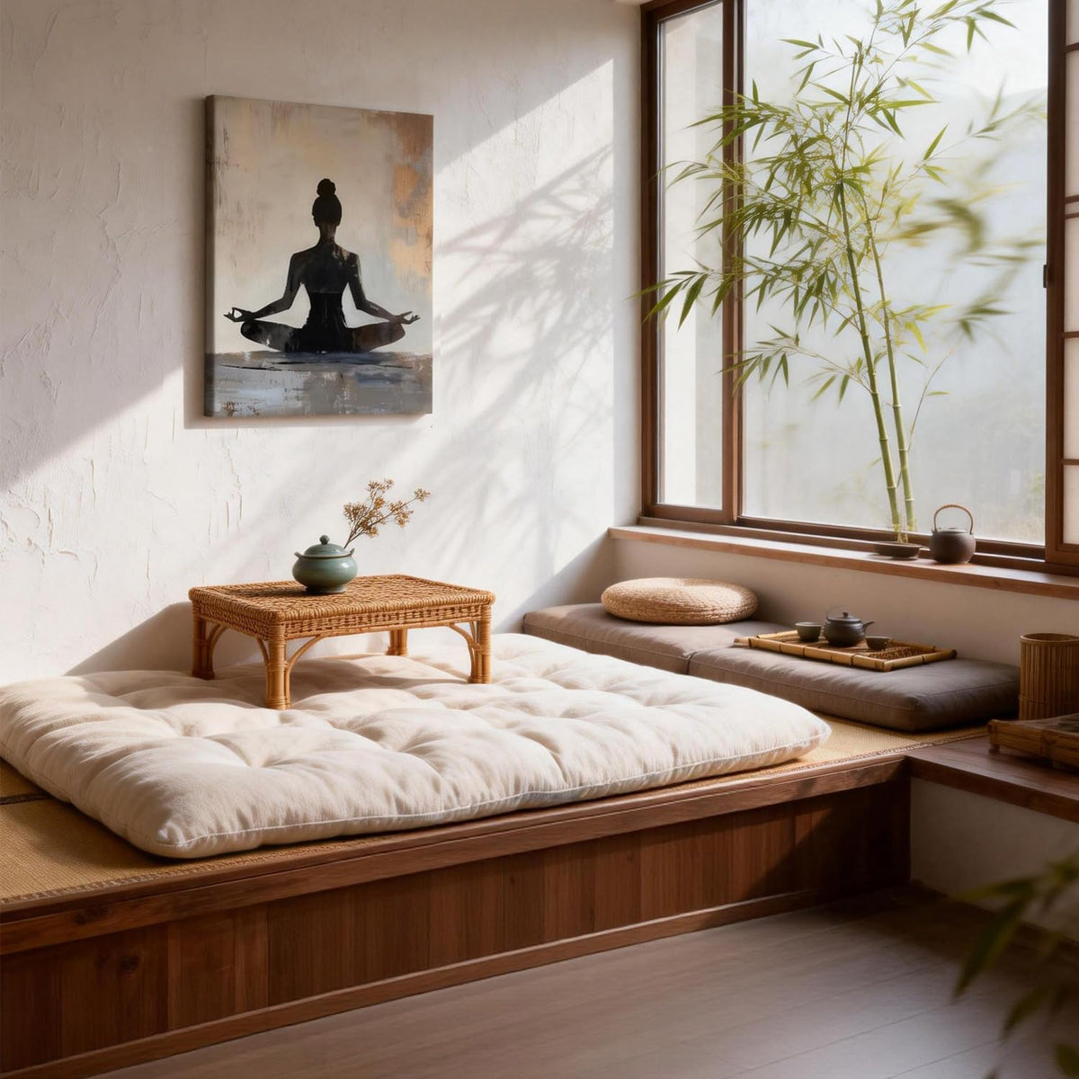 LYYGLYY Framed Zen Canvas Wall Art, Serene Meditation Print Wall Art, Modern Yoga Girl Poster Artwork for Walls, Minimalist Wall Decor for Yoga Room，Bedrooms, Living Rooms 16×24 Inches