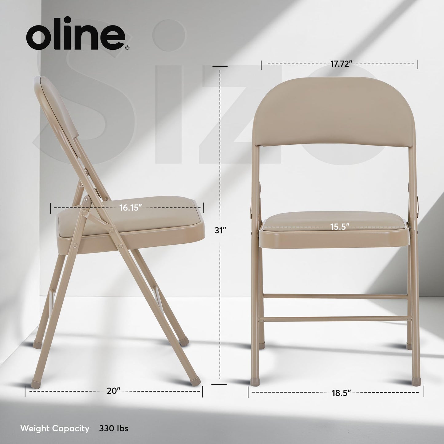 Oline Vinyl Folding Chairs, Padded Vinyl Cushion Chairs with Durable Metal Frame, Indoor Outdoor Stackable Foldable Guest Chairs for Office Wedding Kitchen Dining, 330lb Capacity (Khaki, 6 Pack)
