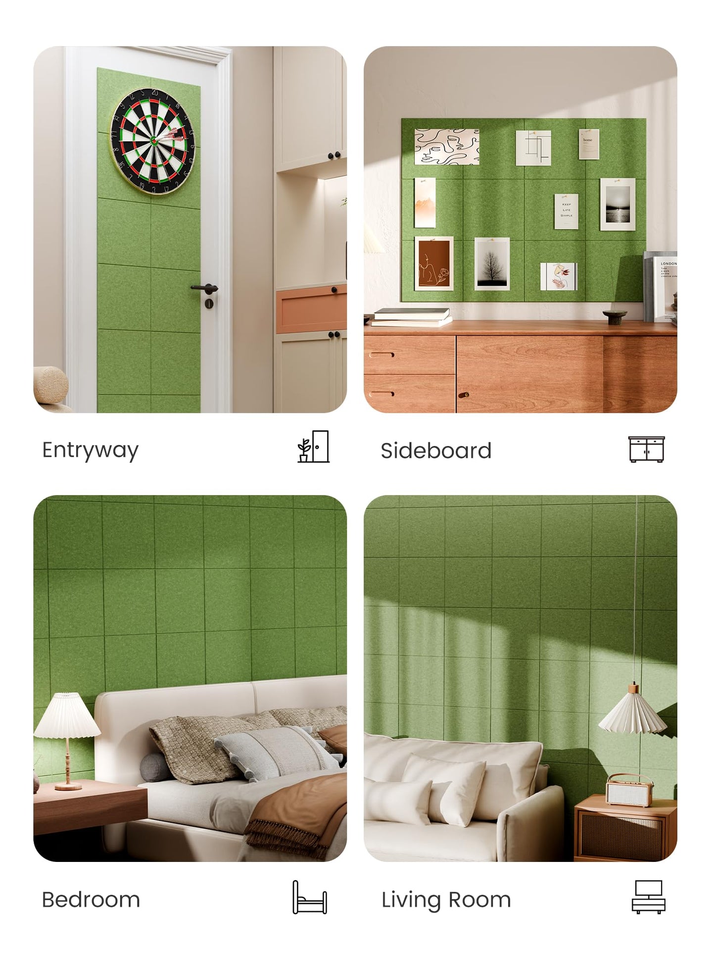 Bumusty Large Cork Board 48" x 36" Alternative - 12 Pack Felt Wall Tiles with 70 Safe Removable Adhesive Tabs, 30 Pushpins, Cork Boards for Walls Pin Board Bulletin Board Office Decor (Kelly Green)