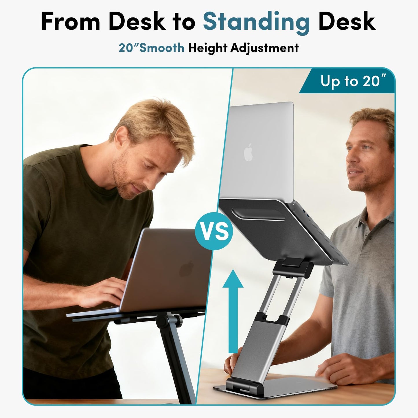 Lifelong Ergonomic Adjustable Laptop Stand for Desk, Extra Tall 20” Height Aluminum Laptop Riser, Portable Foldable Computer Stand, Fits 10-17” Laptops for Office Meetings, Teamwork & Desk Setup