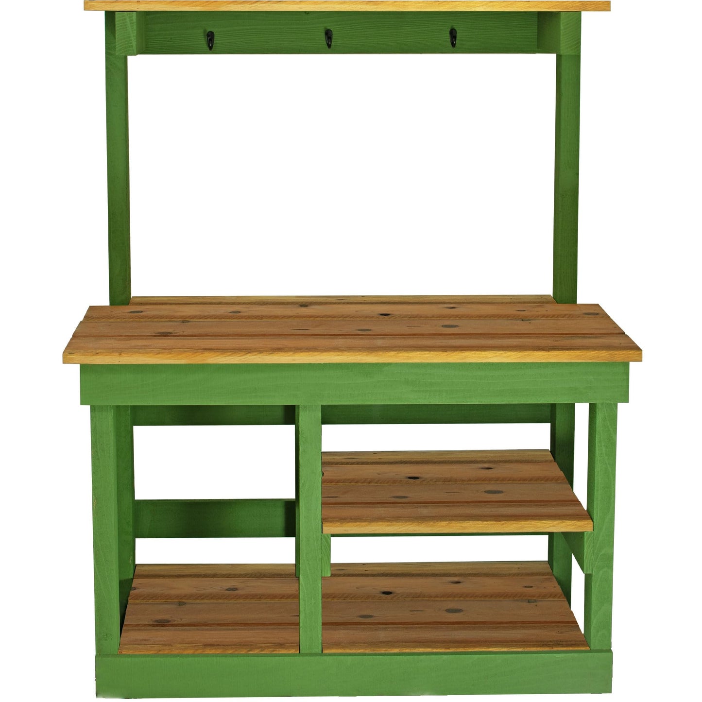 Rustic Gardening Workbench Outdoor Potting Table with Tool Hooks - Wooden Patio Furniture (Natural Redwood Frame)
