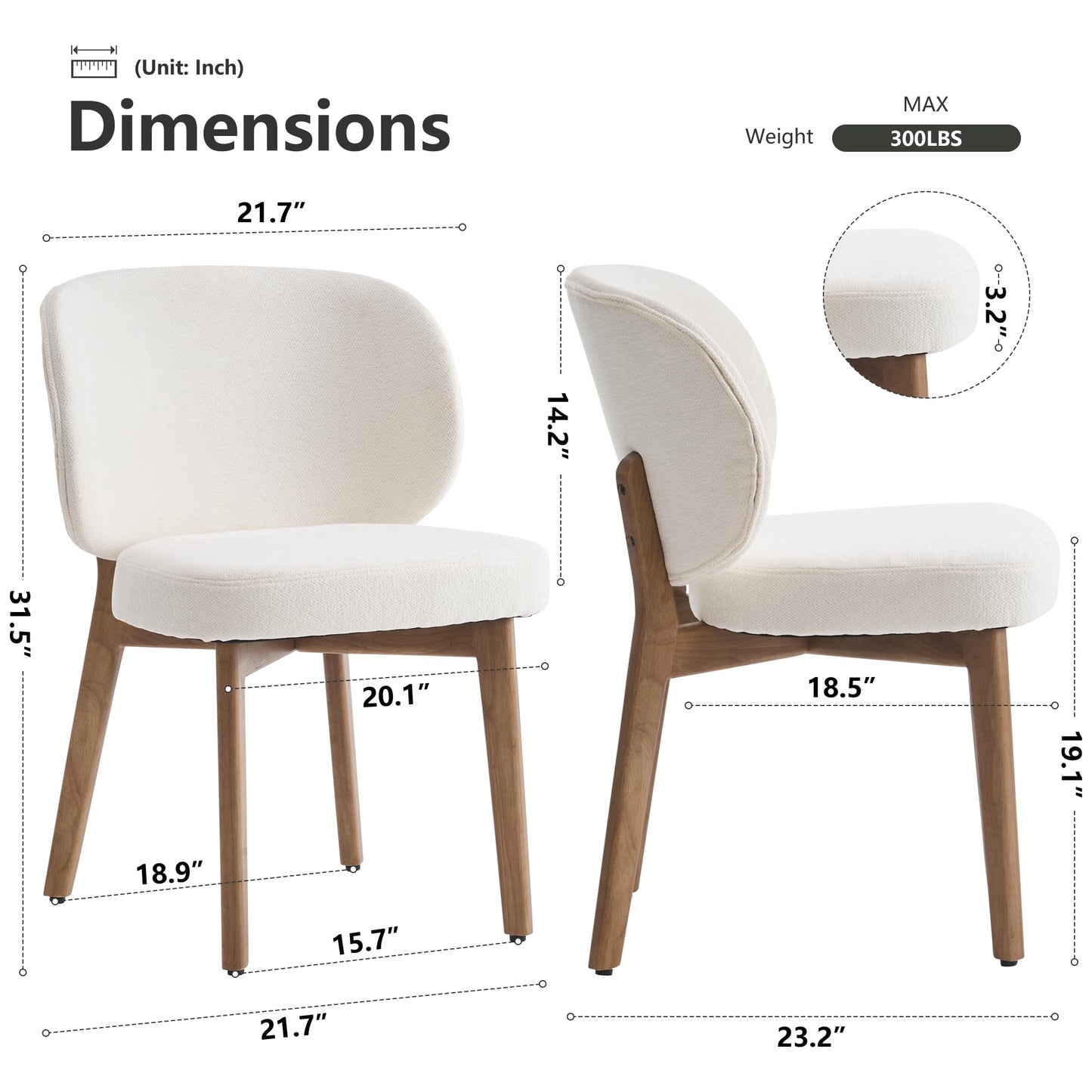 YOUNIKE Dining Chair with High Back Single Mid Century Modern Kitchen Chair Boucle Fabric Upholstered Armless Accent Chair 20" Wide Padded Seat with Wooden Leg for Dining Living Room Bedroom Beige