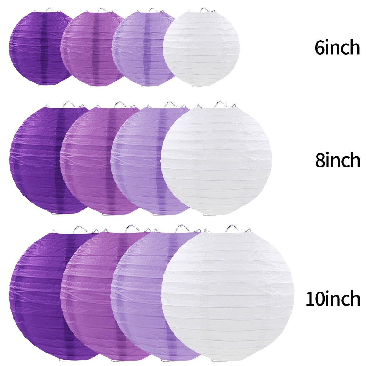FUGUIR Purple Paper Lanterns Party Decorations, Hanging Round Paper Lanterns for Bachelorette Engagement Wedding Baby Bridal Purple Birthday Decorations (12 PCS)