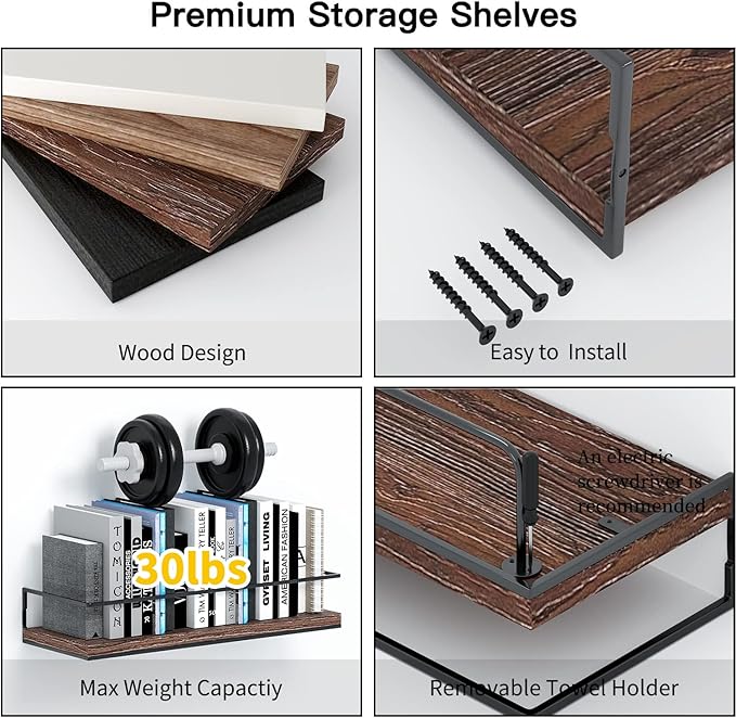 Shario Rustic Wood Floating Shelves