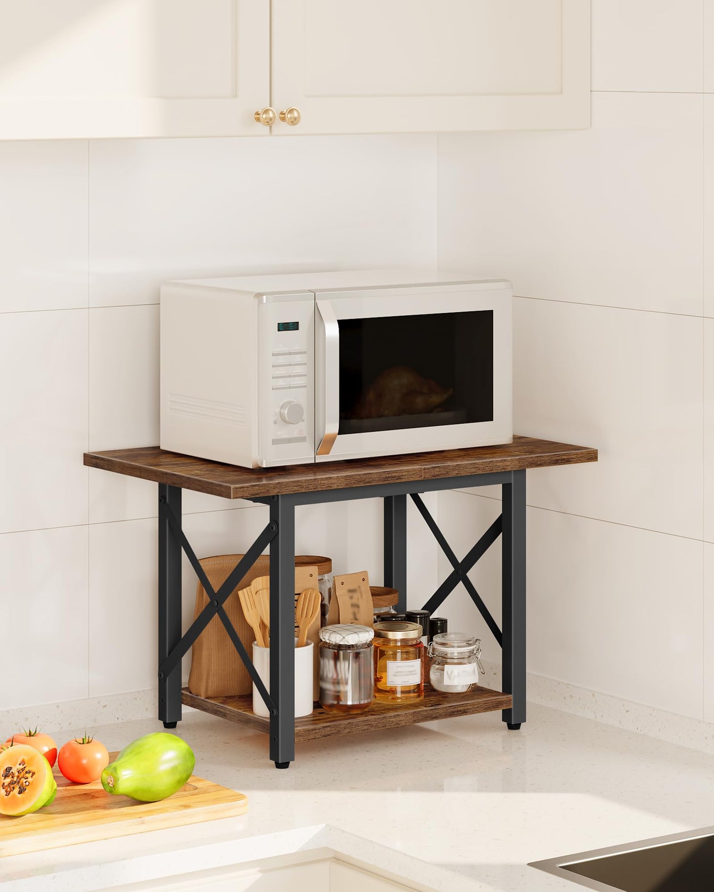 CHOEZON 23.6" Under Desk Printer Stand, 2-Tier Printer Table with Wheels Adjustable Feet for Home Office, Study, Living Room, Rustic Brown and Black TPS01BF