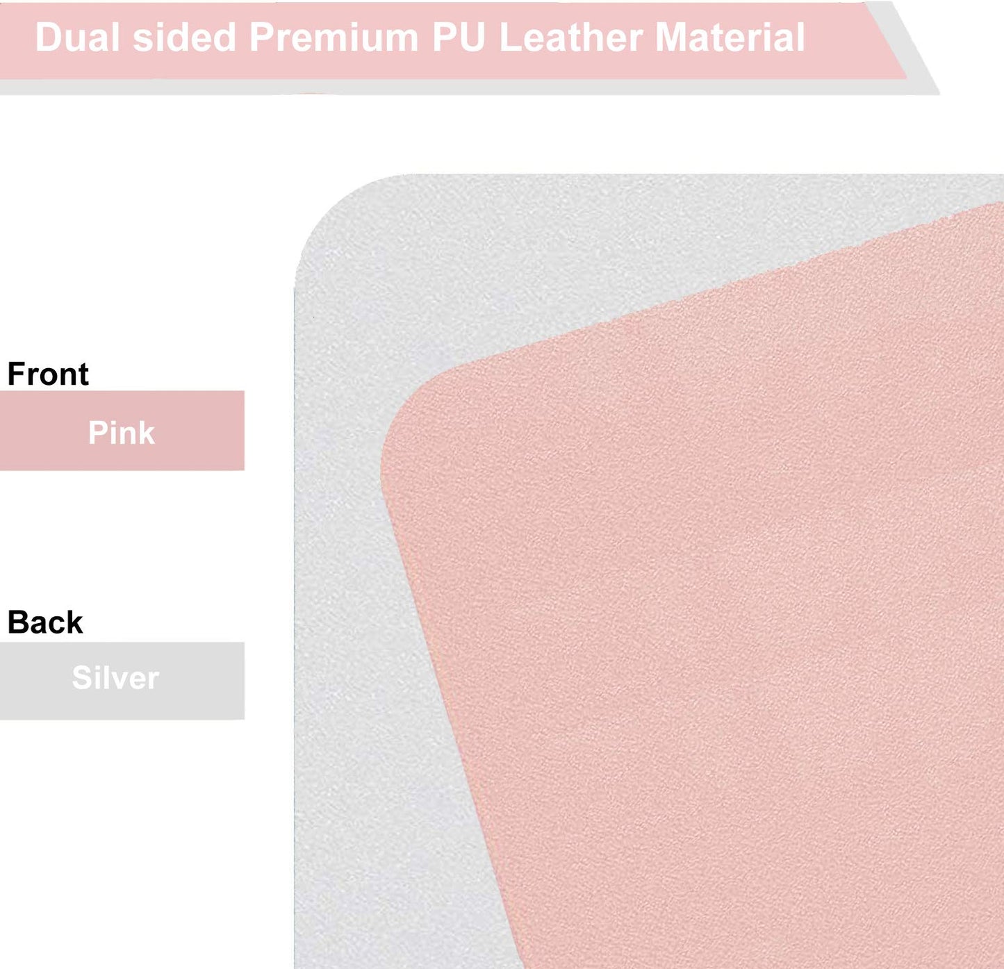 SUJAYU Dual Sided PU Leather Desk Pad, Mouse Pad, Office Desk Mat, Non-Slip Laptop Desk Pad, Waterproof Desk Writing Pad for Office and Home (23.6" x 11.8", Pink+Silver)