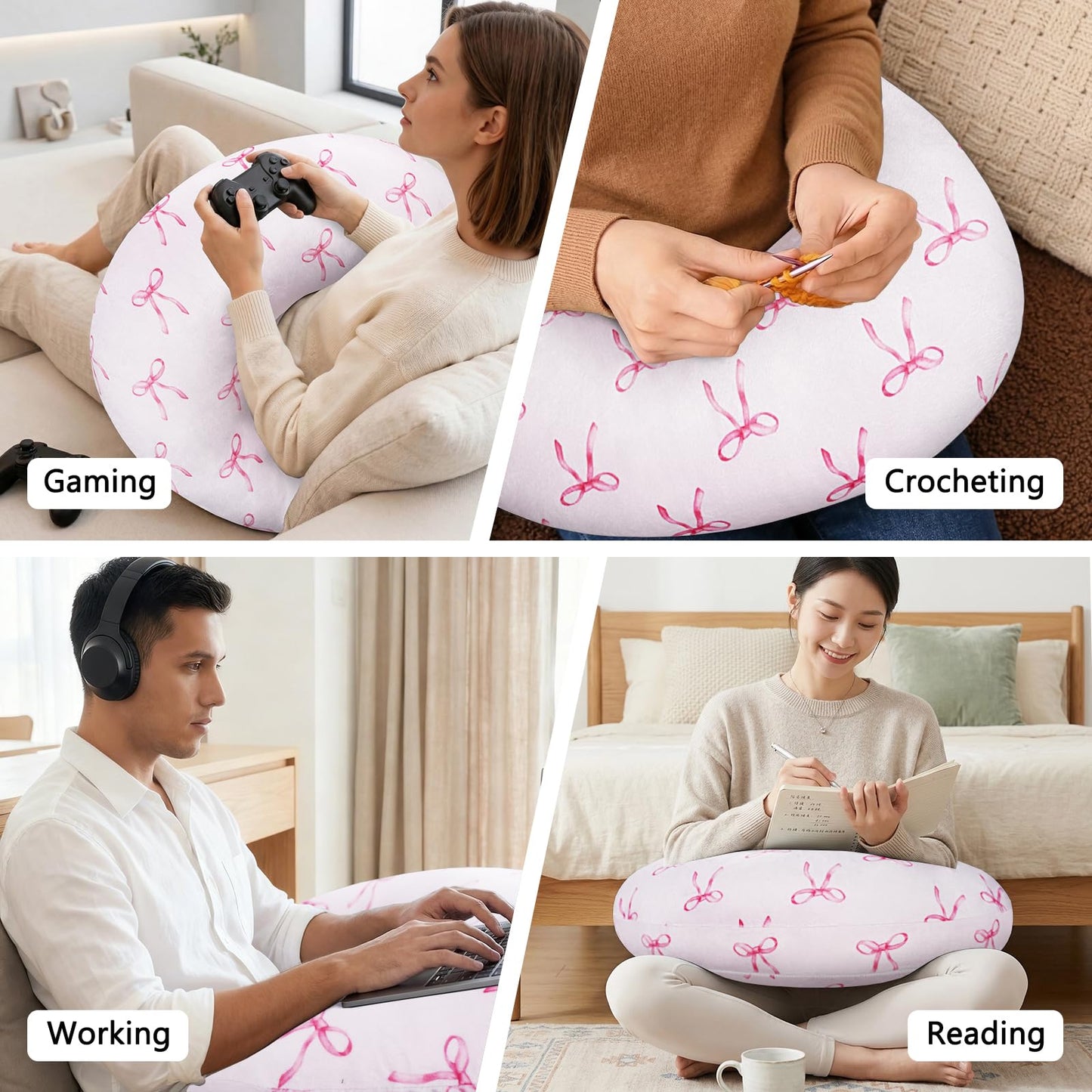 Crafting Pillow for Crocheting, Crochet Pillow for Lap Support, 12 Fun Print Styles, Ergonomic Arm Support, For Bed, Floor, Chair Comfort, Pain Relief and Fatigue for Gaming and Woking (Bow Tie)