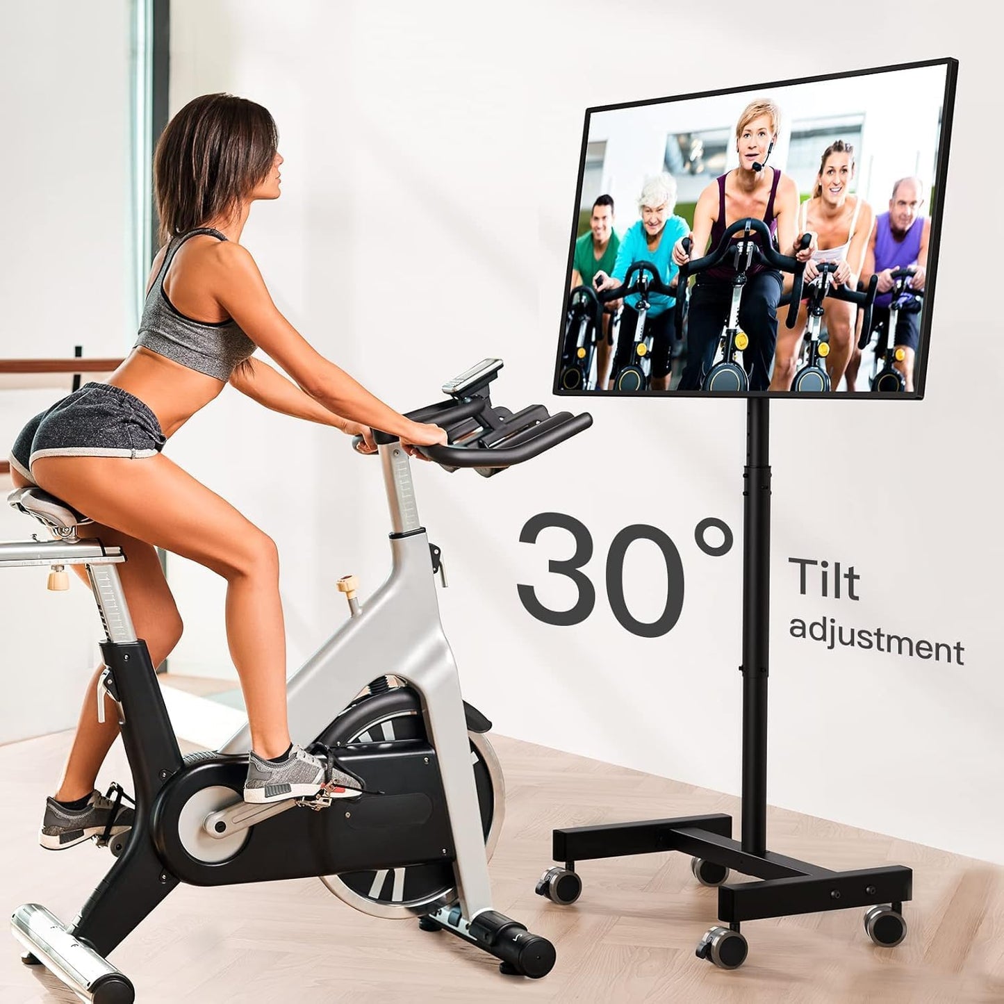 Perlegear Rolling TV Stand, Mobile TV Stand on Wheels for 13-50 inch TVs with Height Adjustment & 30° Tilt, Portable TV Cart with Wheels Holds 44lbs, Max VESA 200x200mm