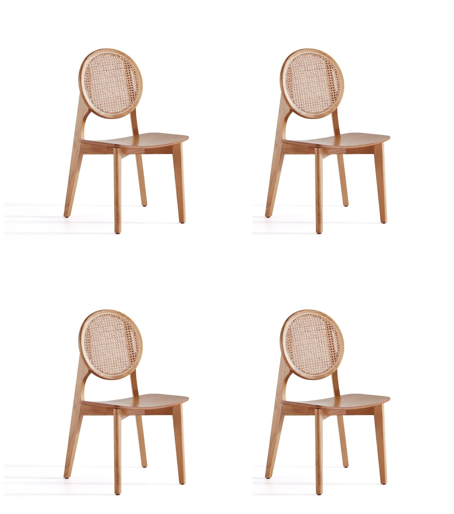 Manhattan Comfort Versailles Rattan Dining Chair, Wicker Round Backrest with Solid Ash Wood Frame, Mid Century Modern Fully Assembled Chairs, Set of 4, Natural