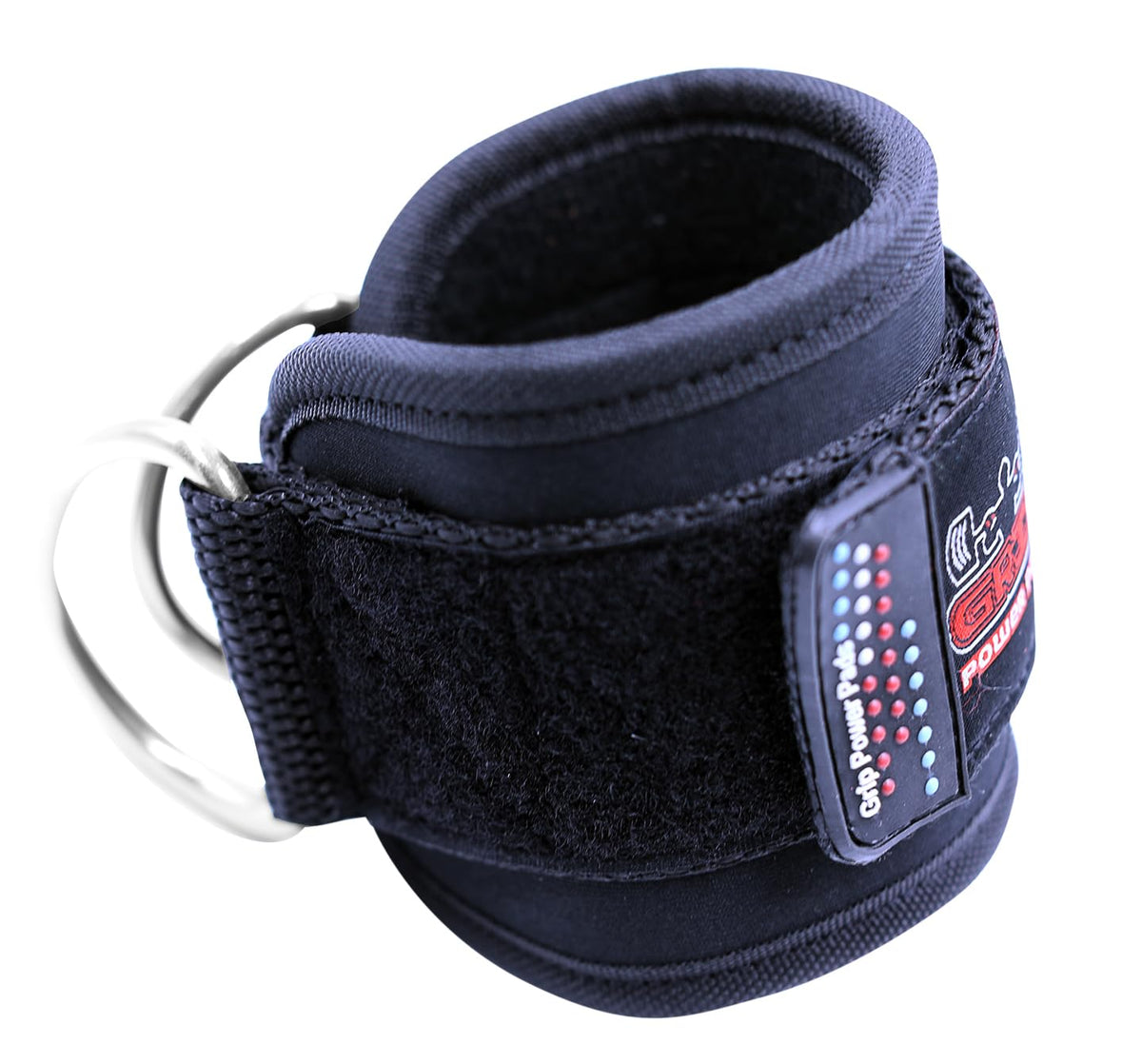 Grip Power Pads Best Ankle Straps for Cable Machines Double D-Ring Adjustable Neoprene Premium Cuffs to Enhance Legs, Abs & Glutes for Men & Women (Black, Single)