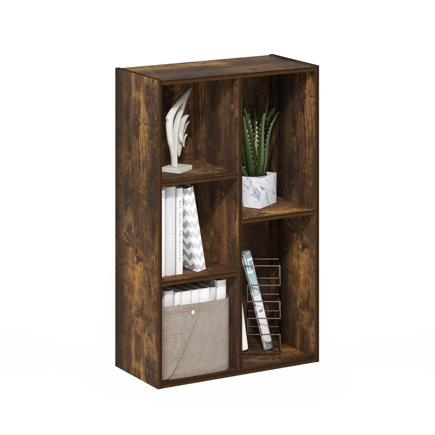 Furinno LUDER Book Shelf, 5-Cube Bookshelf, Reversible Bookcase, 9.4 x 19.5 x 31.5, Easy Assembly, for Living Room, Bedroom, Home Office, Amber Pine