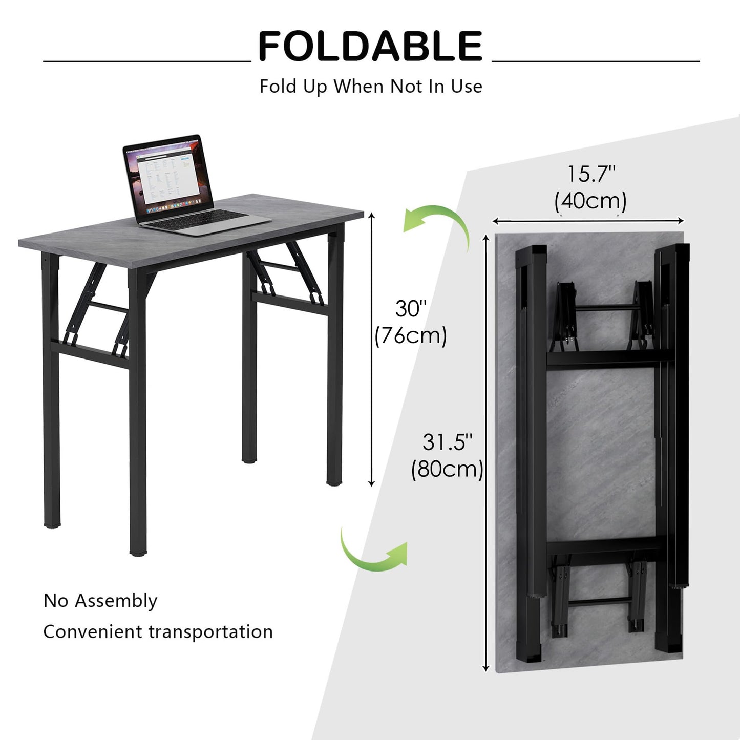 Need Small Desk, 31.5 x 15.7 Inches No Assembly Foldable Writing Table,Sturdy and Heavy Duty Folding Computer Desks for Small Space/Home Office/Dormitory AC5LB(80 * 40)