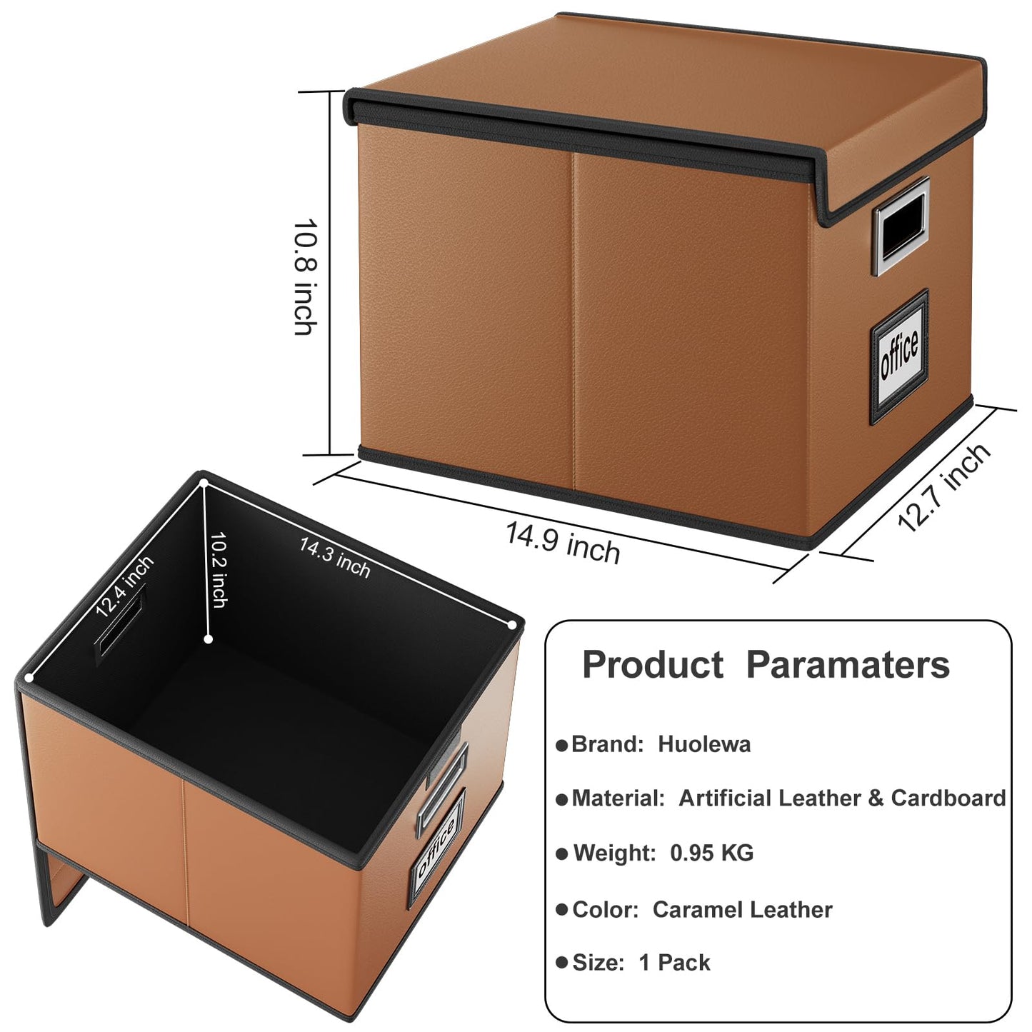 Huolewa Faux Leather File Organizer Box with Lid, Collapsible Hanging File Folder Box Organizer with Plastic Slides, Decorative Home/Office Filing System Boxes for File and Folder Storage